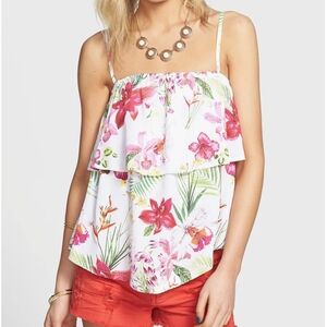 Rip Curl Tropical Floral Layered Tank Top - White and Pink Size M